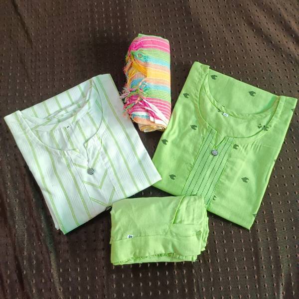 REHMAT TEXTILE Striped, Self Design, Embroidered Kurta, Trouser/Pant & Dupatta Set