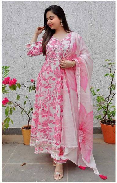 MUSKAN Printed Anarkali Kurta, Bottom & Dupatta Set