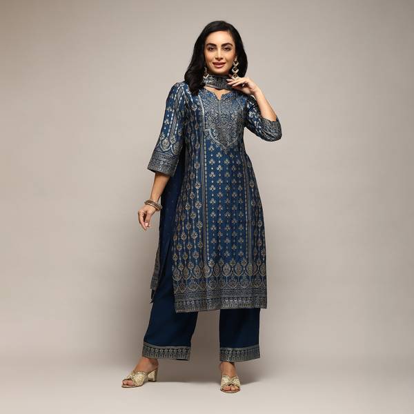 BIBA Printed Kurta, Palazzo & Dupatta Set