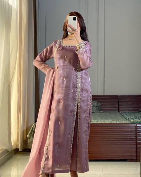 Firewave Embroidered Kurta, Palazzo & Dupatta Set