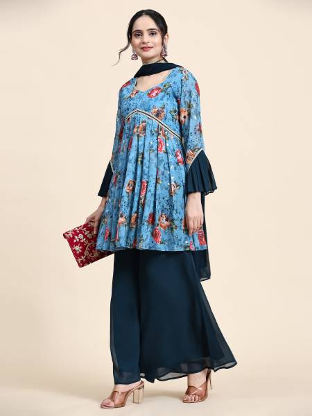 Growish Floral Print Anarkali Kurta, Bottom & Dupatta Set