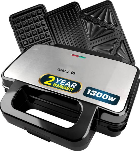 iBELL SM3010M 3-in-1 Sandwich Maker, 1300W, Auto-Temp Control, Detachable Plates for Grill, Toast, Waffle