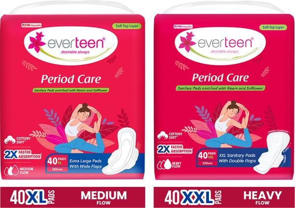 everteen Period Care 40 XXL Soft Sanitary Pads and 40 XL Soft Sanitary Pads Sanitary Pad