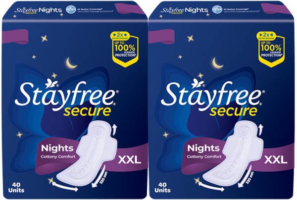 STAYFREE Secure Nights Cottony Comfort XXL 40| Upto 100% leakage protection| Odor Control Sanitary Pad