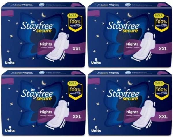 STAYFREE Secure Night Sanitary Pads for Women XXL- (6+6+6+6 Pads) Sanitary Pad