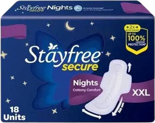 STAYFREE Secure Night Cottony Comfort XXL 18 UNIT | Upto 100% leakage protection | Sanitary Pad