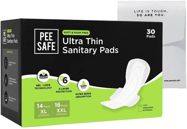 Pee Safe Ultra Thin Sanitary Pad For Women (14 XL + 16 XXL) Dual Wings Rash Free Periods Sanitary Pad