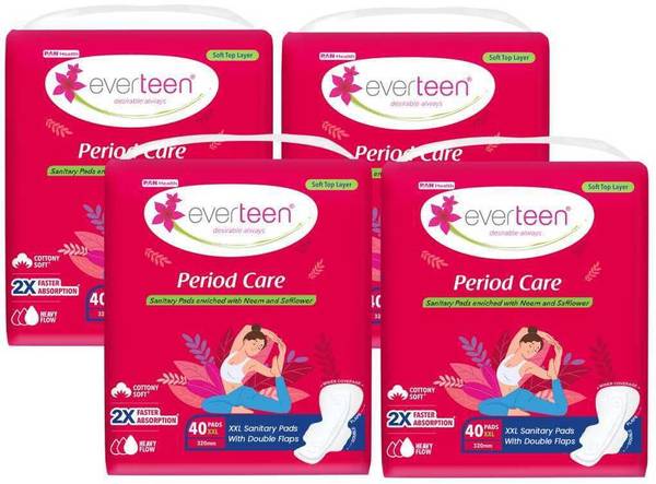 everteen Period Care XXL Soft with Neem-Safflower - 4 Packs (40 Pads Each) Sanitary Pad