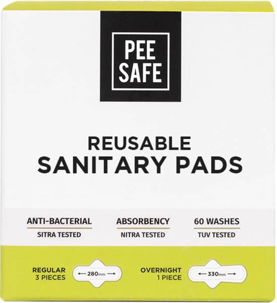Pee Safe Reusable Sanitary Pads  5N ( 3 Regular Pads + 1 Overnight Pad + 1  Leak Proof Pouch) Sanitary Pad (Pack of 5) - Price History