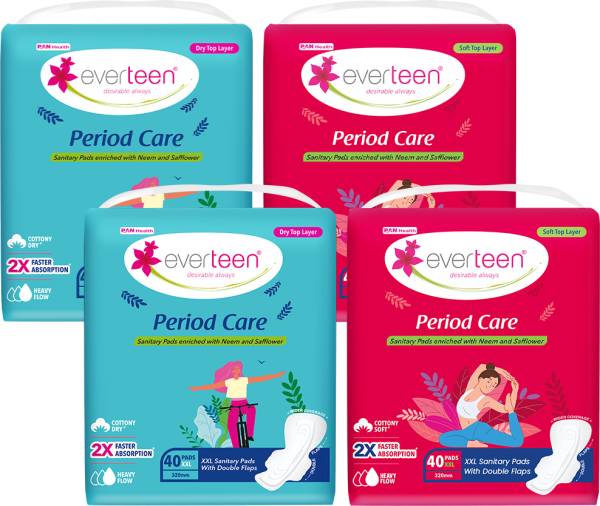 everteen Period Care XXL 80 Soft & 80 Dry Sanitary Pads Enriched With Neem and Safflower Sanitary Pad