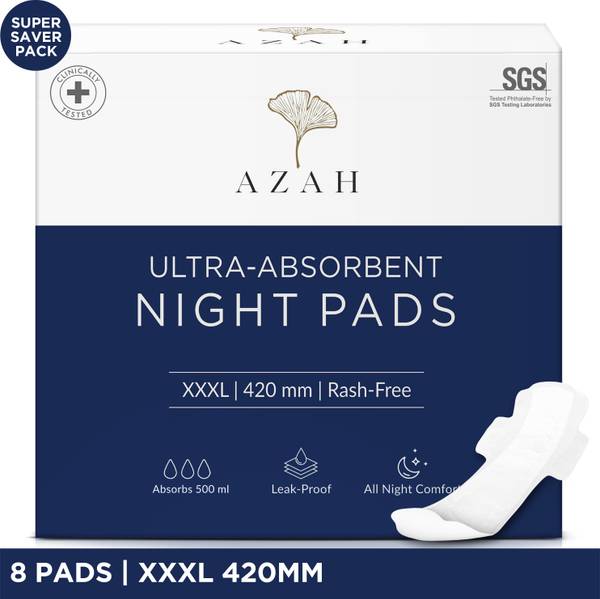 AZAH XXXL Night Pads For Heavy Flow | Overnight Leak Protection and Rash Free | Sanitary Pad