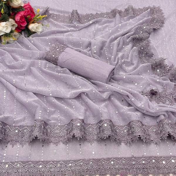 KRUBUX Applique Bollywood Lycra Blend Saree