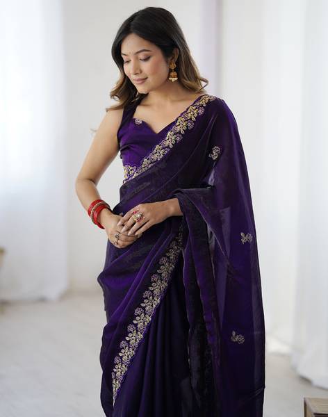 Satrani Embellished, Embroidered Bollywood Jimmy choo, Tissue Saree