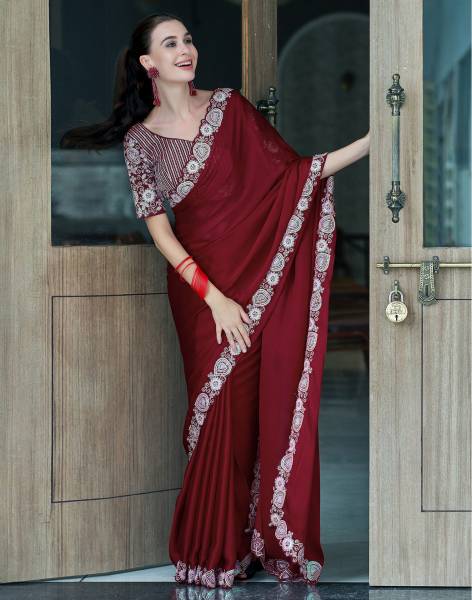 Satrani Dyed, Embellished, Embroidered Bollywood Chiffon Saree