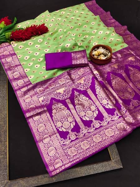 DURGA TEXTILE Printed, Self Design, Embellished, Woven, Geometric Print Banarasi Jacquard, Linen Saree