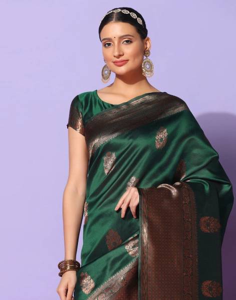 FAMOUS ZONE Embellished Kanjivaram Jacquard, Cotton Silk Saree
