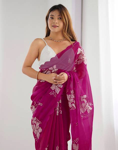 Satrani Embellished, Embroidered Bollywood Chiffon Saree