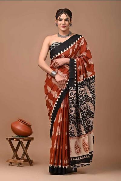 VastraNest Printed, Blocked Printed Daily Wear Cotton Blend Saree