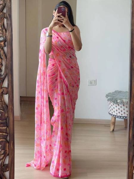 Bluebirdimpex Floral Print Daily Wear Georgette Saree