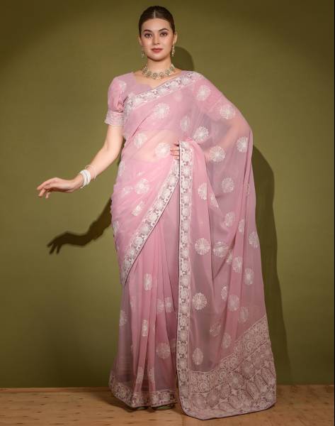 Satrani Embroidered, Embellished Bollywood Georgette Saree