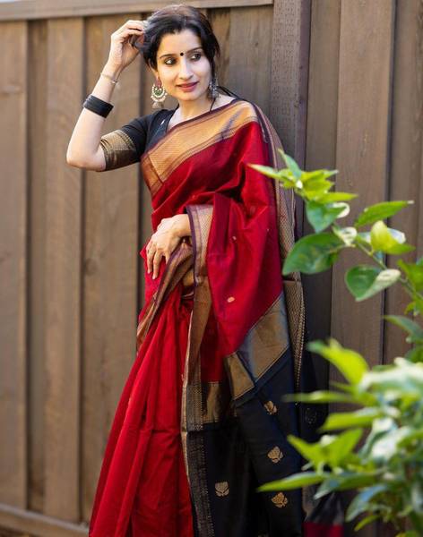 Samah Woven, Self Design Banarasi Cotton Blend Saree