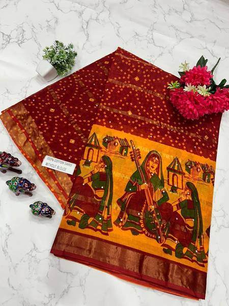 KRISHNA NX Printed Bandhani Pure Cotton Saree