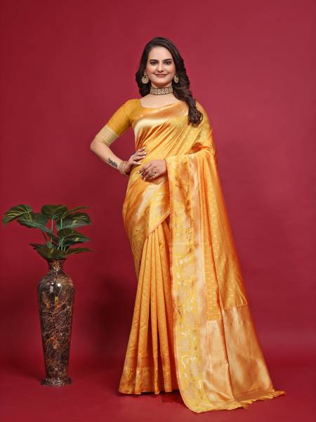 HouseOfCommon Animal Print, Floral Print, Graphic Print, Self Design Banarasi Pure Silk Saree