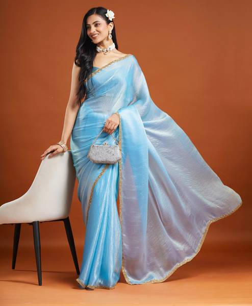 LOROFY Embellished Bollywood Tissue, Silk Blend Saree