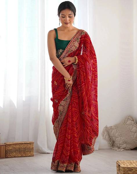 Samah Embroidered Bollywood Georgette, Lace Saree