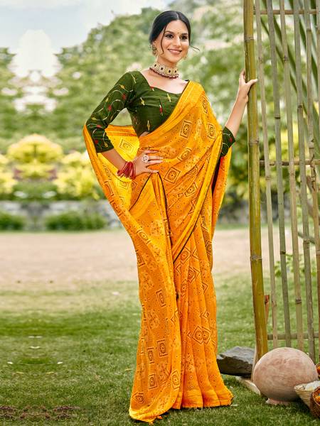 Sareemall Printed Bandhani Chiffon Saree