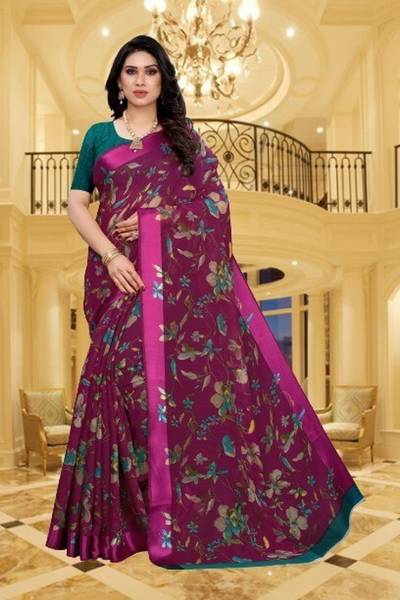 Gugaliya Floral Print Chanderi Chanderi, Cotton Blend Saree