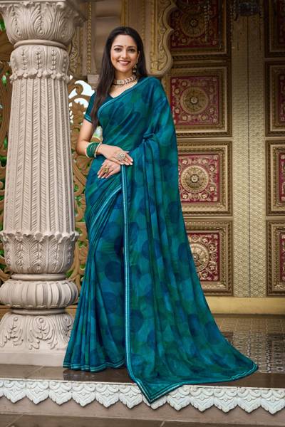 Laxmipati Sarees Geometric Print Bollywood Chiffon Saree