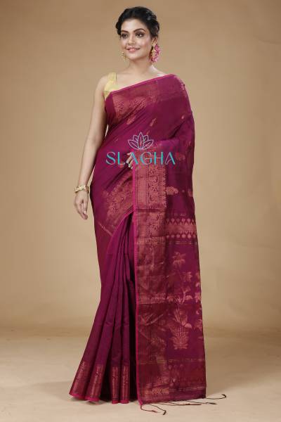 SLAGHA Woven, Embroidered, Embellished, Self Design Banarasi Handloom Cotton Silk, Linen Saree