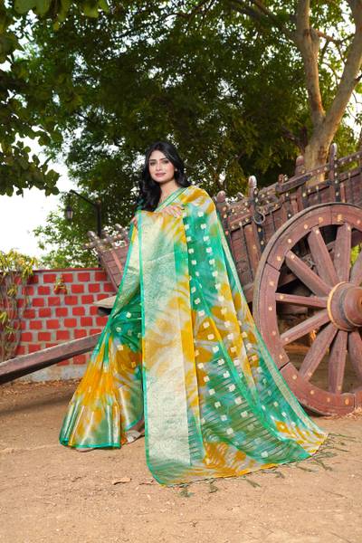 KOTHARI LGF Solid/Plain Bandhani Organza Saree