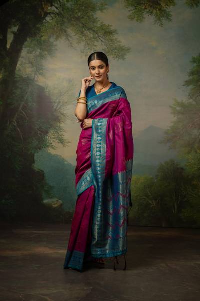 Vichitra Woven, Self Design Banarasi Pure Silk, Jacquard Saree