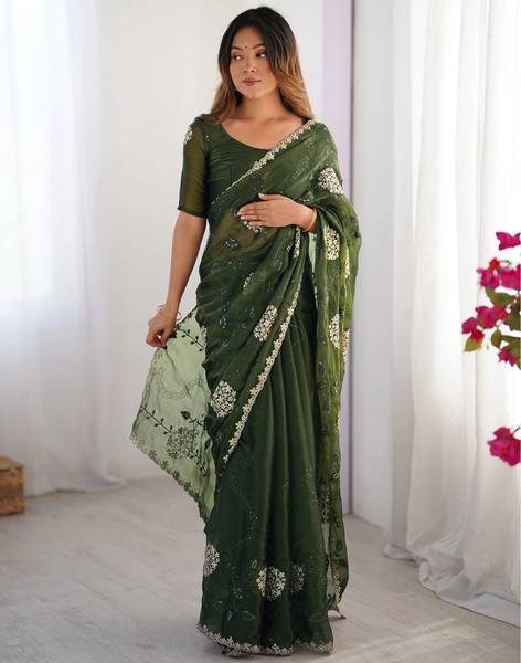 Satrani Embroidered, Embellished Bollywood Chiffon Saree