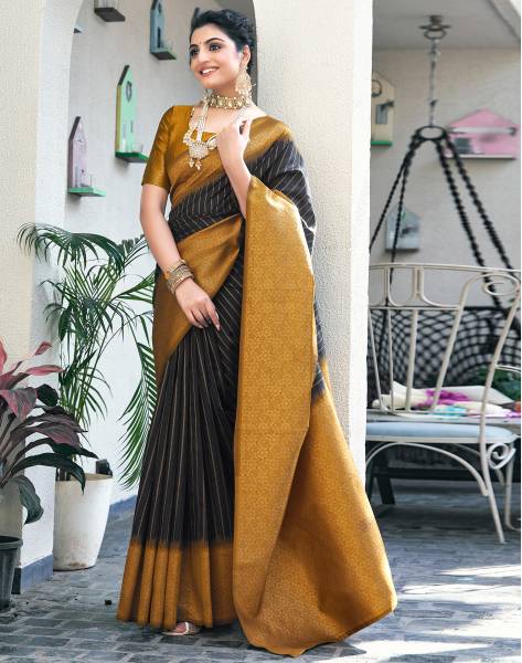 Satrani Self Design, Woven, Embellished Banarasi Cotton Silk, Silk Blend Saree