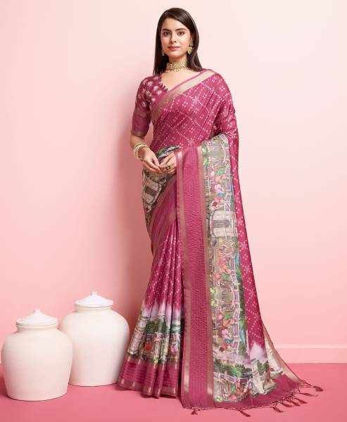 Tasrika Embellished, Printed, Woven Banarasi Tussar Silk Saree