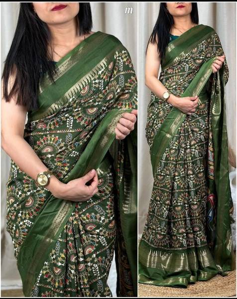 Ridham Printed, Temple Border, Woven Kalamkari Silk Blend Saree