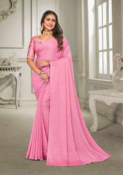 Lamxipati Sarees Embroidered Bollywood Chiffon Saree