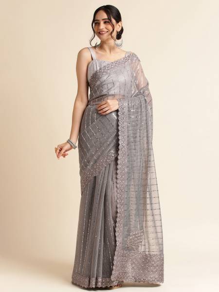 FABMORA Embroidered, Embellished Bollywood Polyester Saree