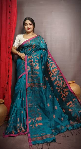 PRANATI ENTERPRISE Floral Print, Self Design, Woven Handloom Cotton Silk Saree