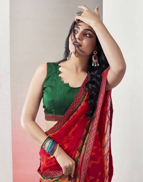 Samah Printed, Embellished Bollywood Georgette, Chiffon Saree