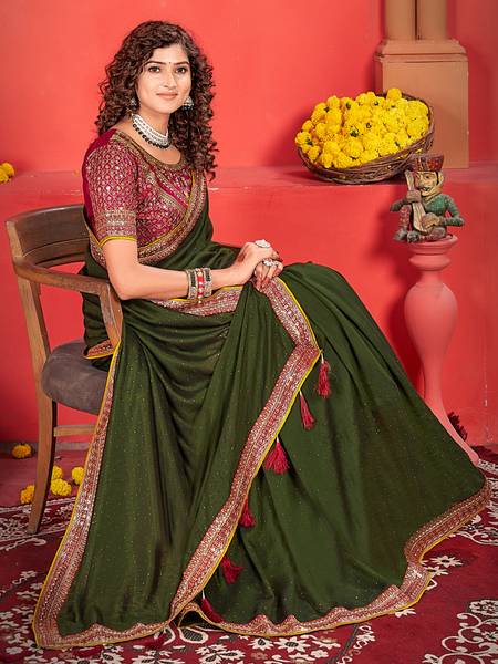 ANOUK Embroidered Bollywood Silk Blend Saree
