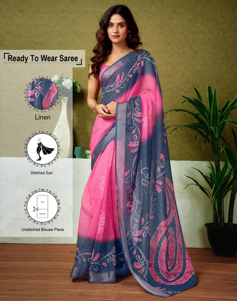 Samah Digital Print, Floral Print, Printed Bollywood Linen Saree