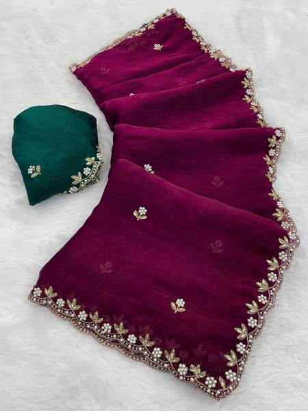 K 5 FASHION Solid/Plain Bollywood Chiffon Saree
