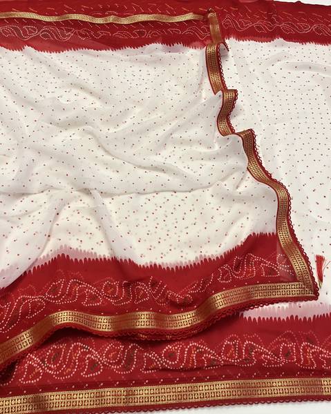 Veer Vision Polka Print Bandhani Georgette Saree