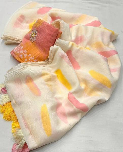 nirave fashion Printed Daily Wear Cotton Linen Saree