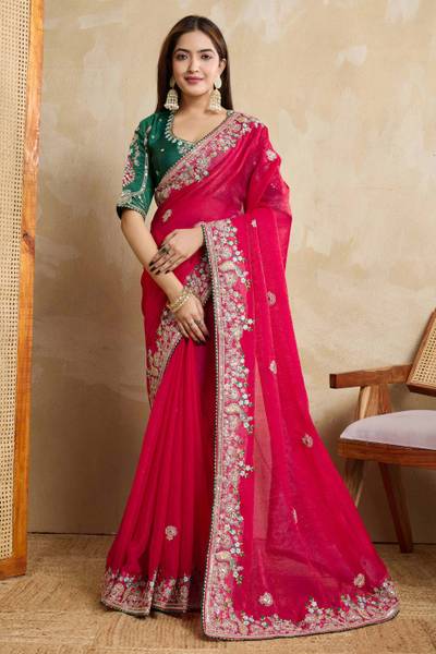 Peachmode Embroidered Bollywood Chiffon Saree