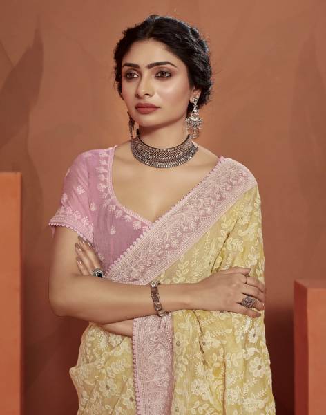 Samah Embroidered, Embellished Bollywood Chiffon Saree